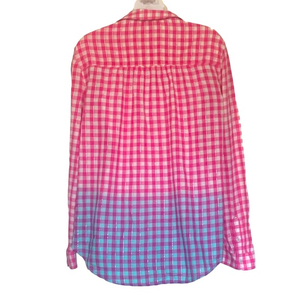 Anthropologie Pilcro Deb Shimmer Gingham Ombre Shirt Size Medium - Picture 5 of 12